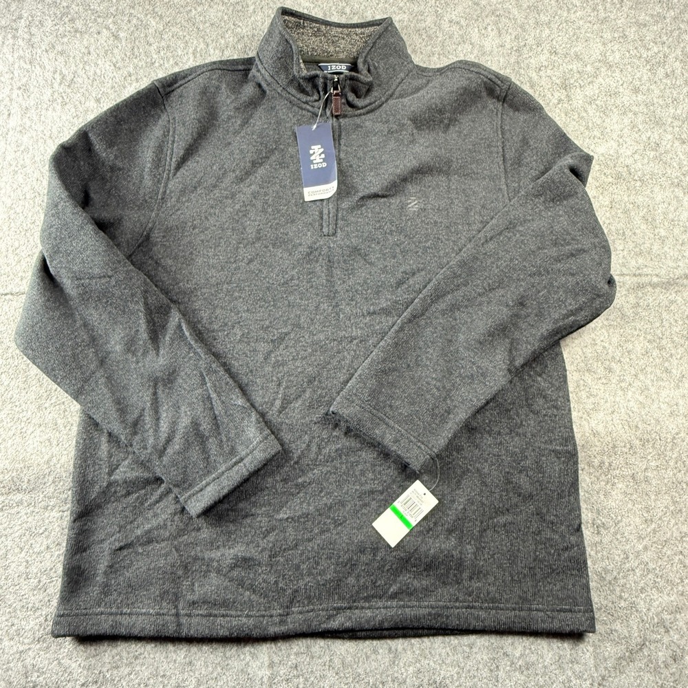 NWT IZOD Men's Charcoal Gray Thermal Soft Quarter Zip Pullover Sweater Size‎ L